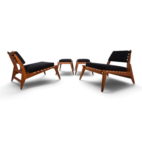 Set of 2 Hunting Chairs with Ottomans by Heinz Heger for PGH Annaberg, 1960