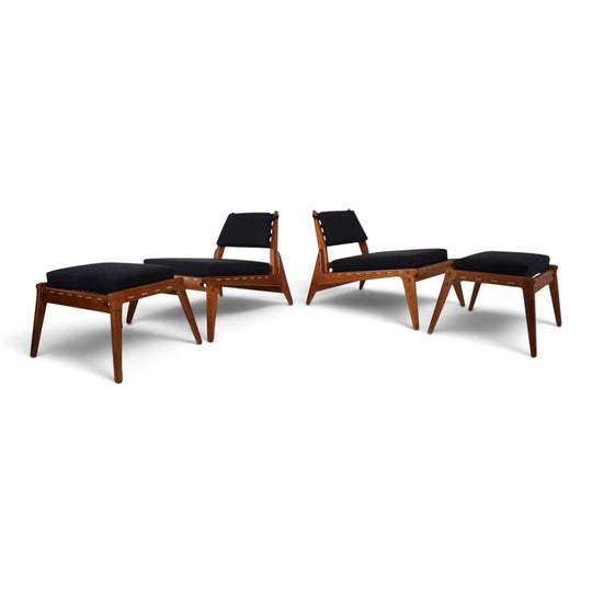 Set of 2 Hunting Chairs with Ottomans by Heinz Heger for PGH Annaberg, 1960