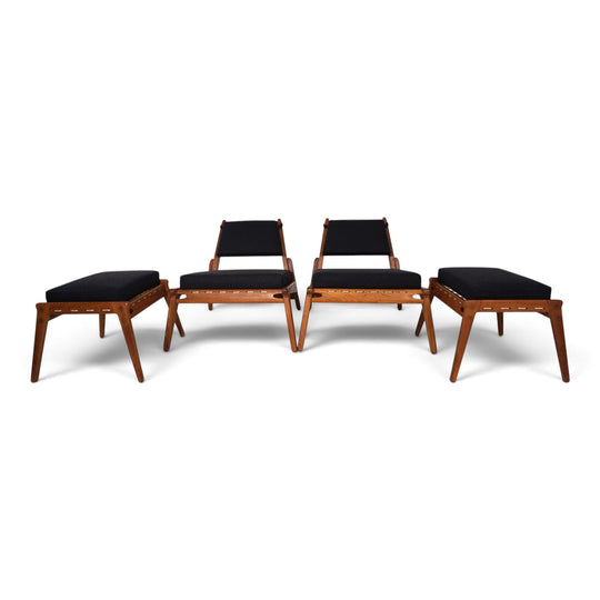 Set of 2 Hunting Chairs with Ottomans by Heinz Heger for PGH Annaberg, 1960