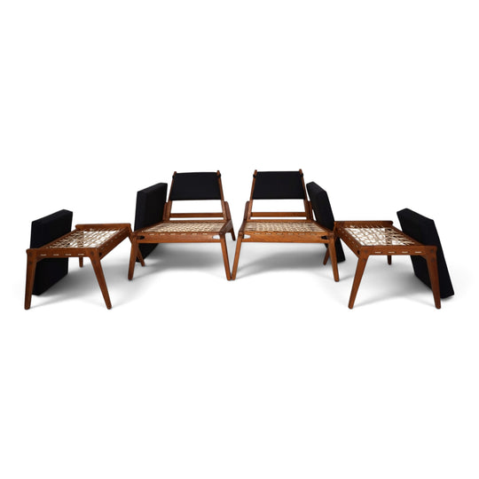 Set of 2 Hunting Chairs with Ottomans by Heinz Heger for PGH Annaberg, 1960