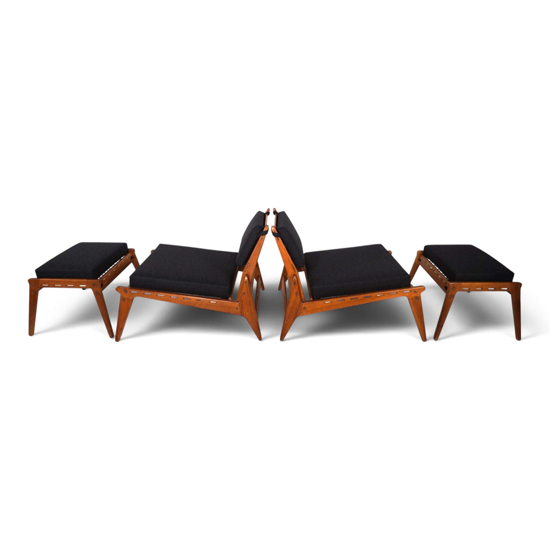 Set of 2 Hunting Chairs with Ottomans by Heinz Heger for PGH Annaberg, 1960