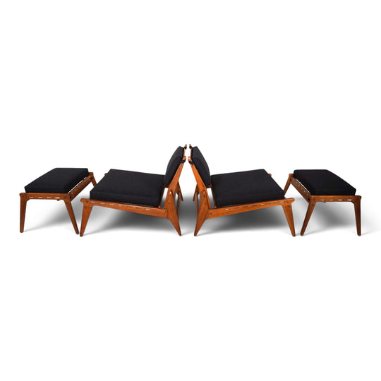 Set of 2 Hunting Chairs with Ottomans by Heinz Heger for PGH Annaberg, 1960