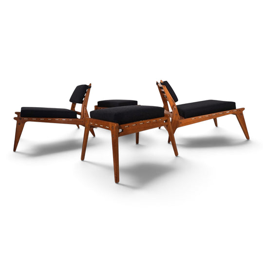 Set of 2 Hunting Chairs with Ottomans by Heinz Heger for PGH Annaberg, 1960
