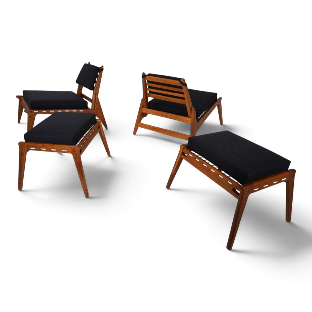 Set of 2 Hunting Chairs with Ottomans by Heinz Heger for PGH Annaberg, 1960