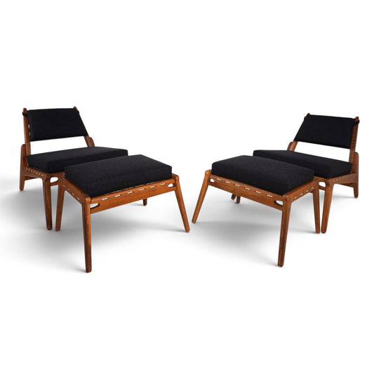 Set of 2 Hunting Chairs with Ottomans by Heinz Heger for PGH Annaberg, 1960