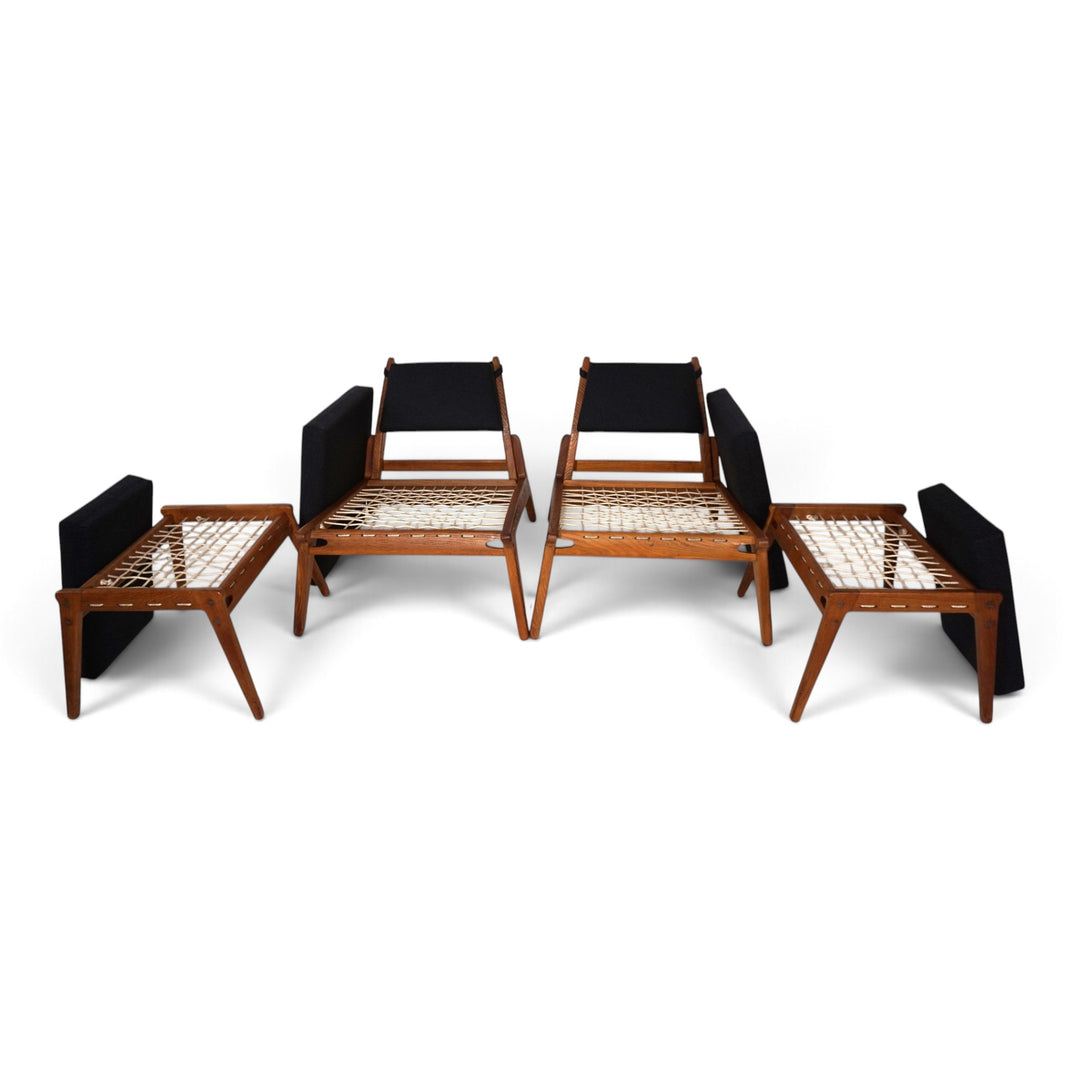 Set of 2 Hunting Chairs with Ottomans by Heinz Heger for PGH Annaberg, 1960