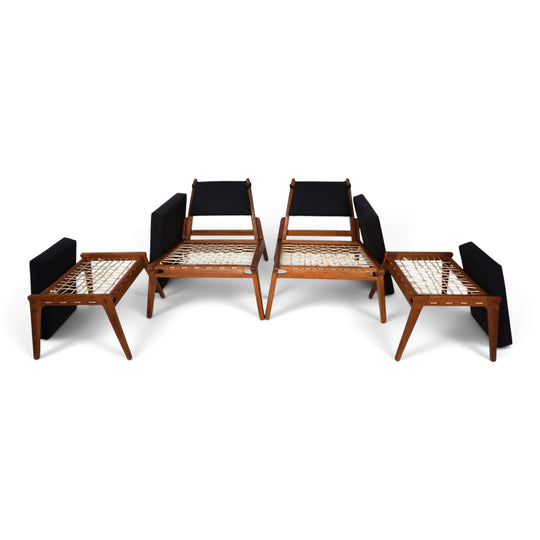 Set of 2 Hunting Chairs with Ottomans by Heinz Heger for PGH Annaberg, 1960