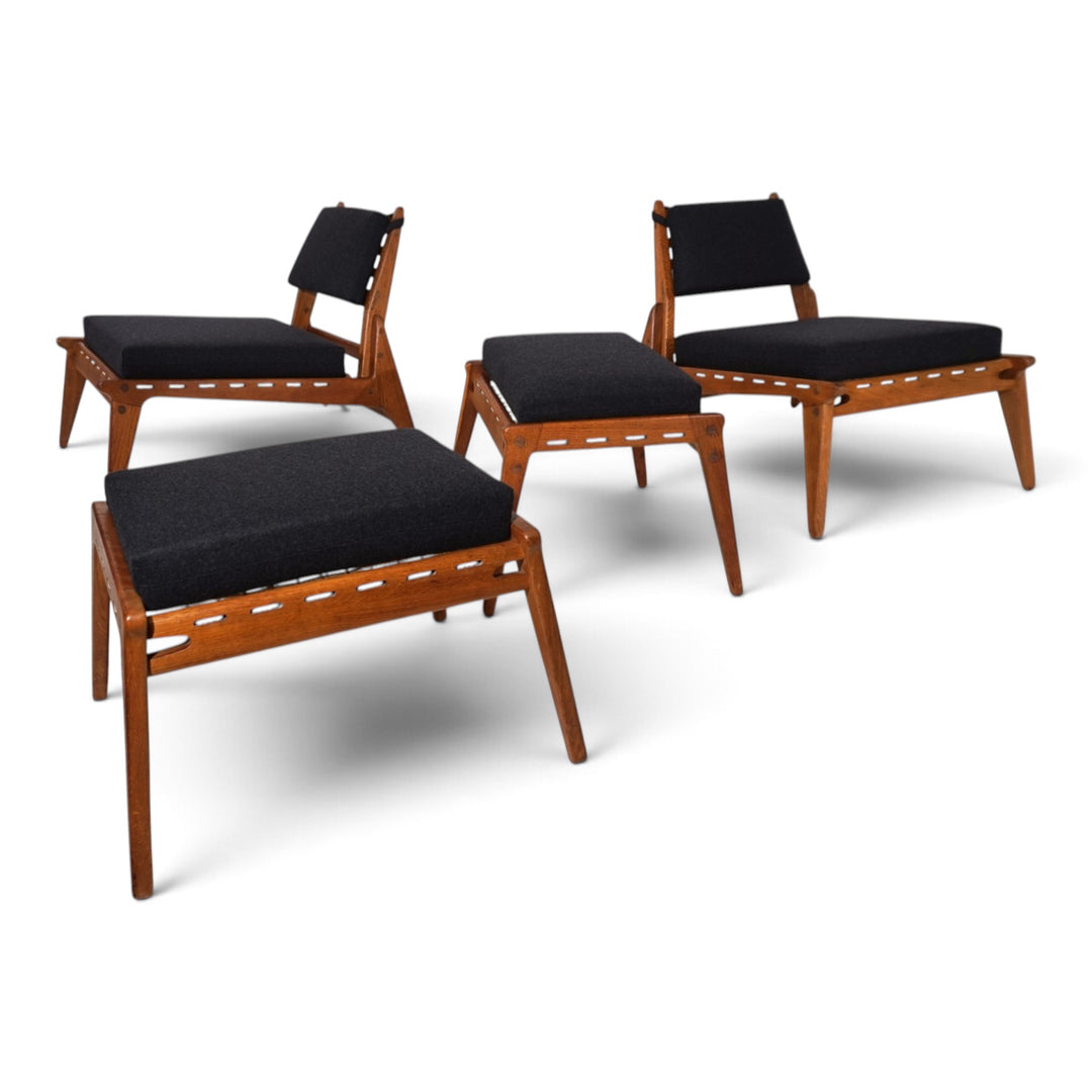 Set of 2 Hunting Chairs with Ottomans by Heinz Heger for PGH Annaberg, 1960