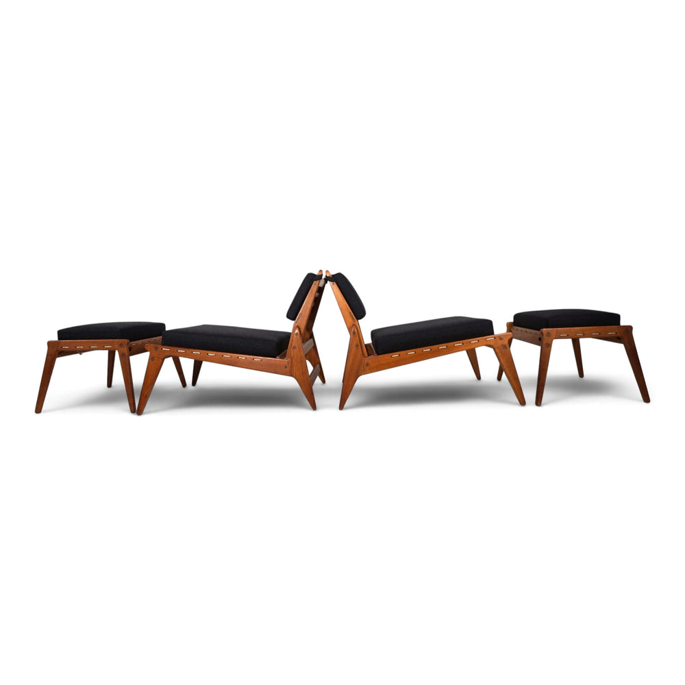 2er Set Hunting Chairs mit Ottomanen von Heinz Heger für PGH Annaberg, 1960