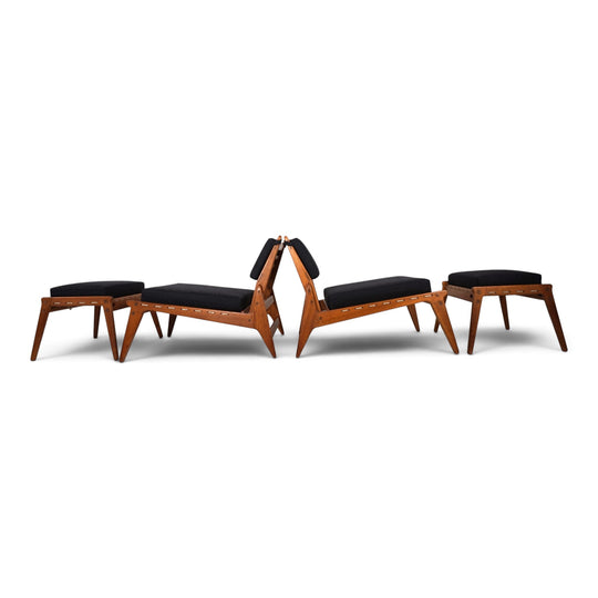 Set of 2 Hunting Chairs with Ottomans by Heinz Heger for PGH Annaberg, 1960