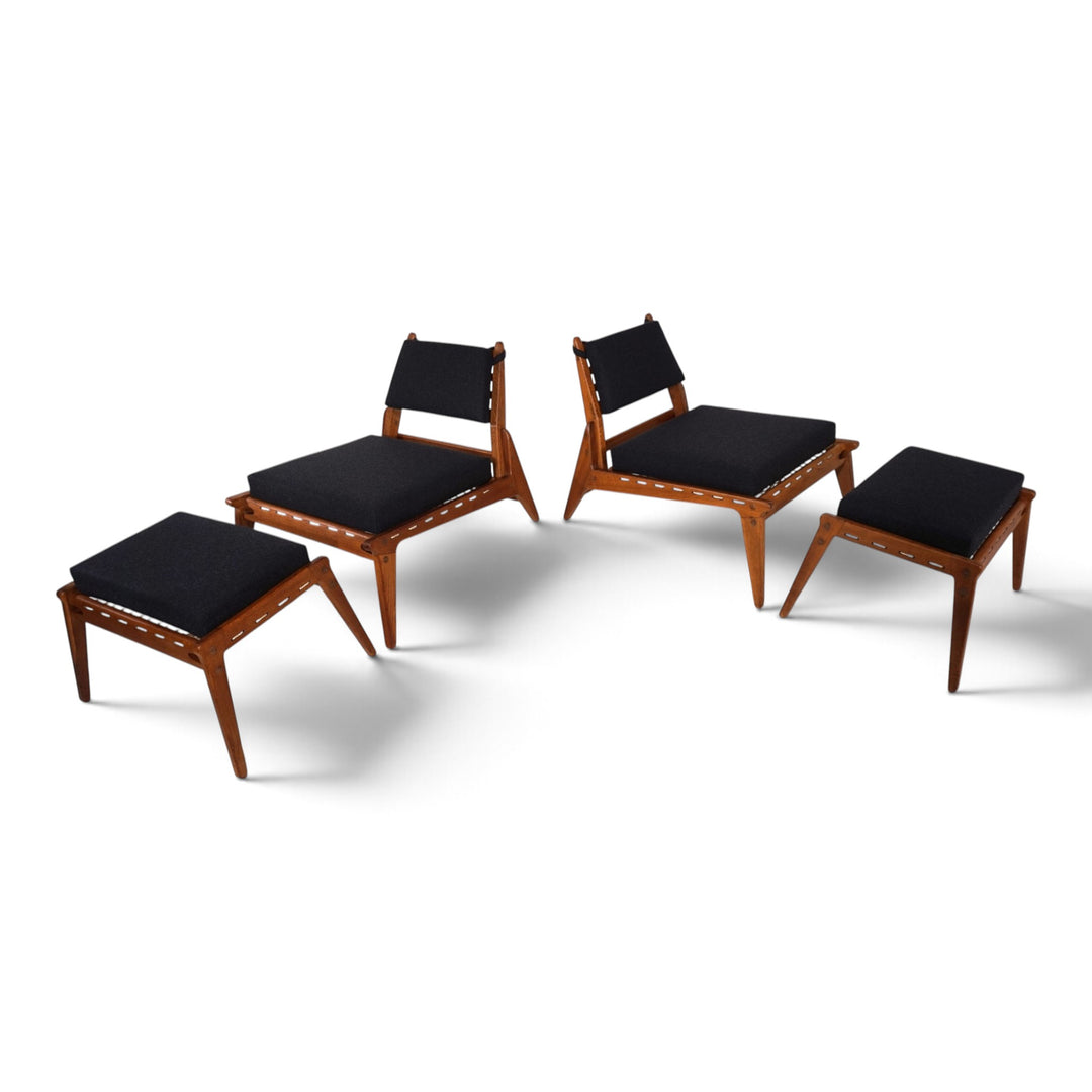 Set of 2 Hunting Chairs with Ottomans by Heinz Heger for PGH Annaberg, 1960