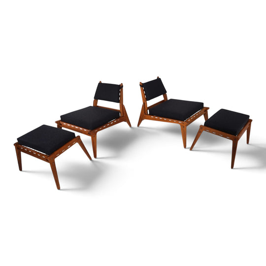 Set of 2 Hunting Chairs with Ottomans by Heinz Heger for PGH Annaberg, 1960