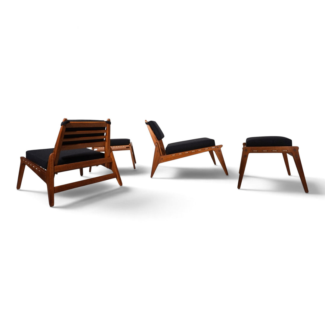 Set of 2 Hunting Chairs with Ottomans by Heinz Heger for PGH Annaberg, 1960