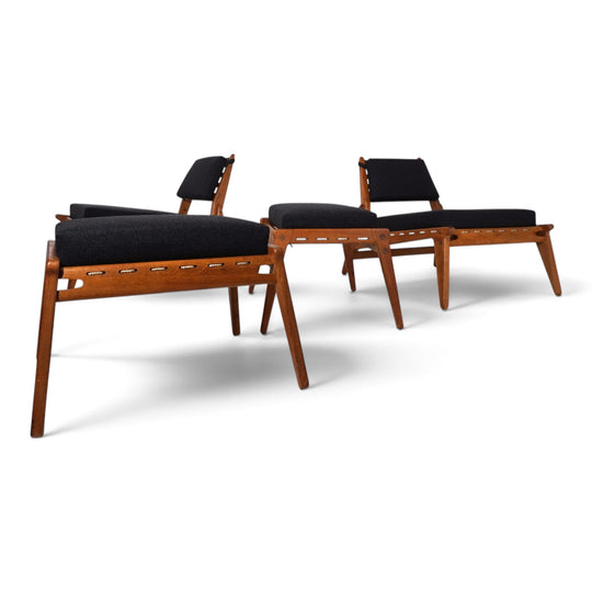 Set of 2 Hunting Chairs with Ottomans by Heinz Heger for PGH Annaberg, 1960