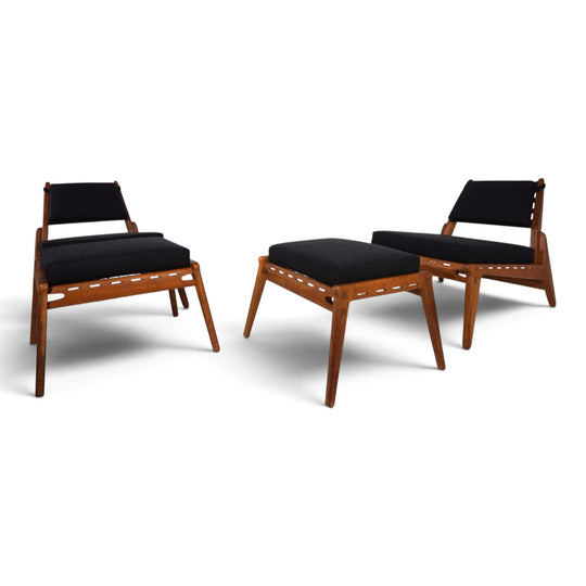 Set of 2 Hunting Chairs with Ottomans by Heinz Heger for PGH Annaberg, 1960