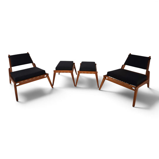 Set of 2 Hunting Chairs with Ottomans by Heinz Heger for PGH Annaberg, 1960