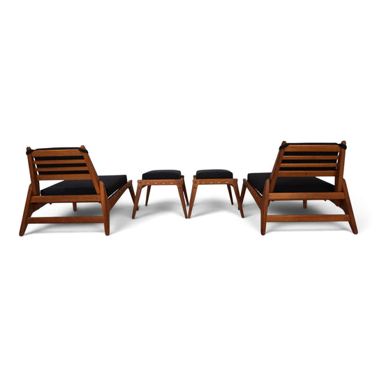 Set of 2 Hunting Chairs with Ottomans by Heinz Heger for PGH Annaberg, 1960