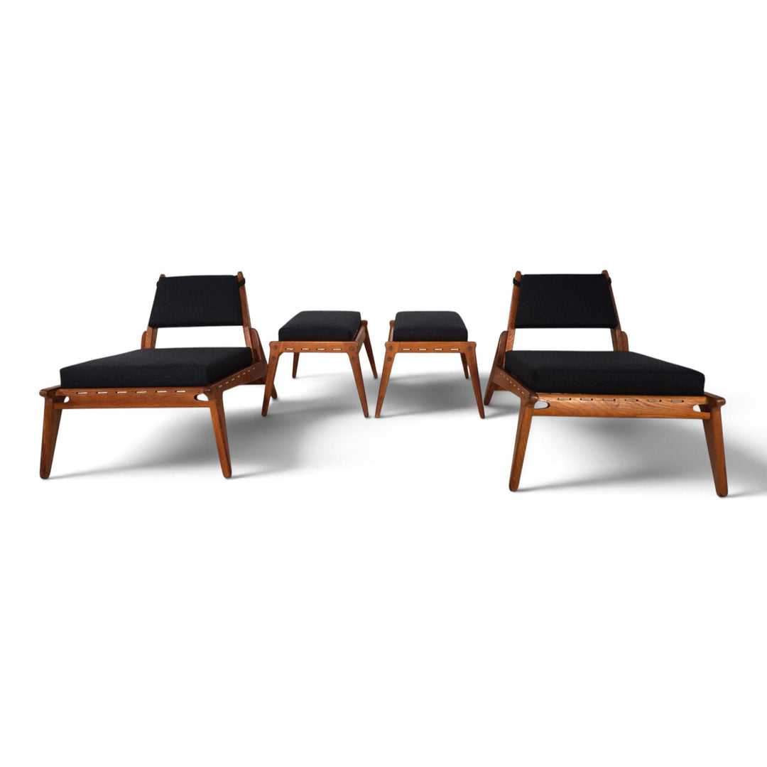 Set of 2 Hunting Chairs with Ottomans by Heinz Heger for PGH Annaberg, 1960