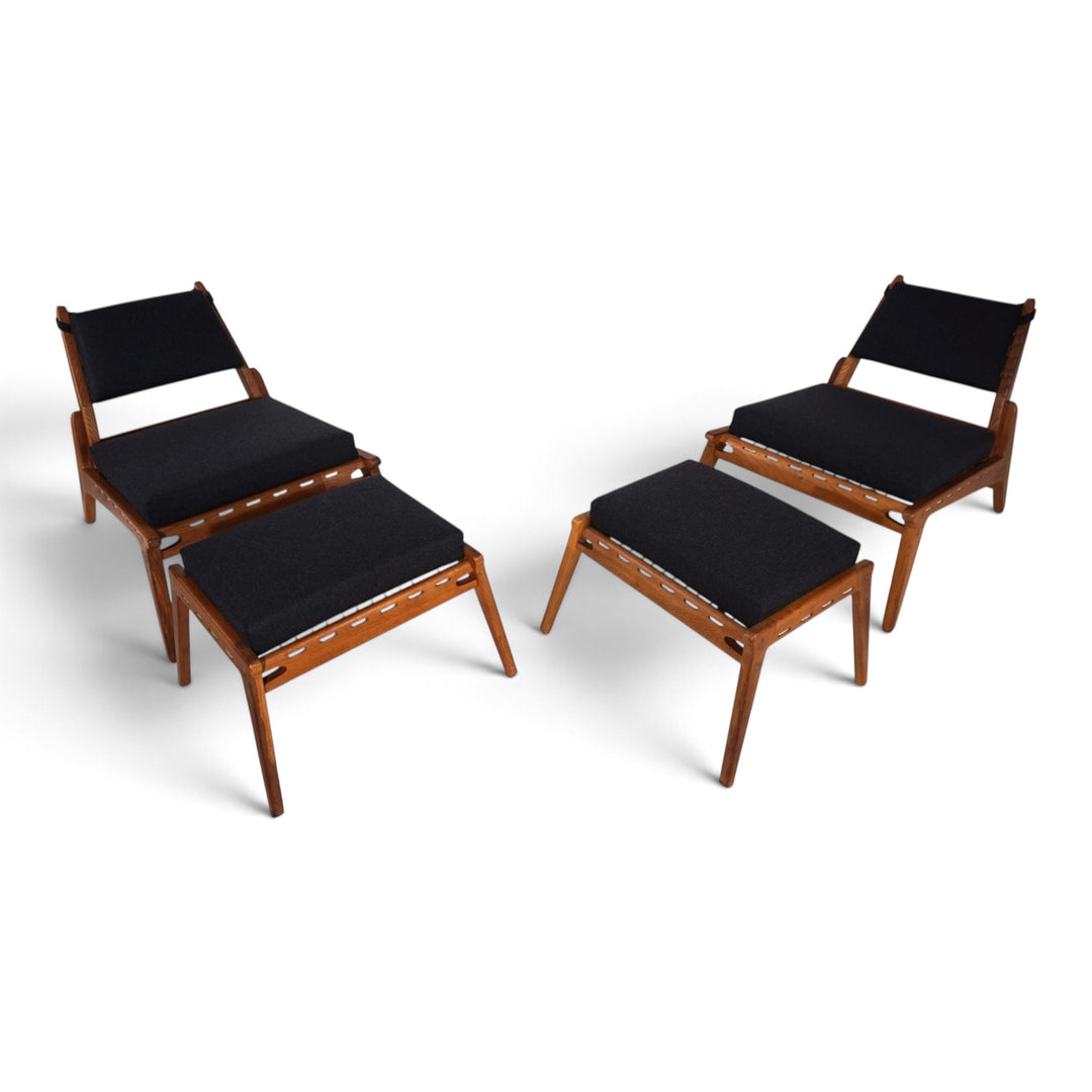 Set of 2 Hunting Chairs with Ottomans by Heinz Heger for PGH Annaberg, 1960