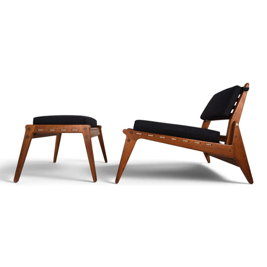 Hunting Chair mit Ottoman Loungesessel von Heinz Heger für PGH Annaberg, 1960