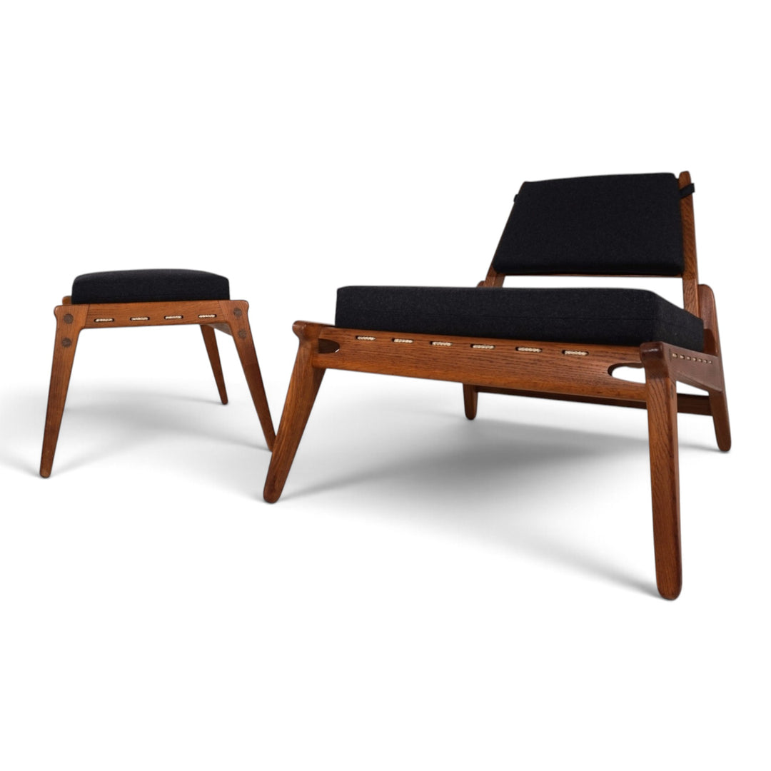 Hunting Chair mit Ottoman Loungesessel von Heinz Heger für PGH Annaberg, 1960