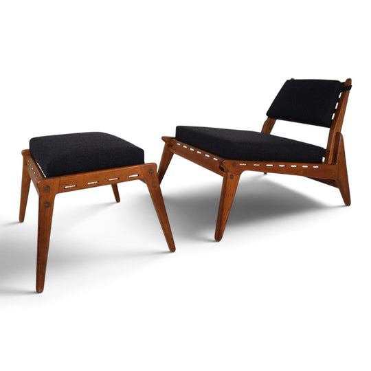 Hunting Chair mit Ottoman Loungesessel von Heinz Heger für PGH Annaberg, 1960