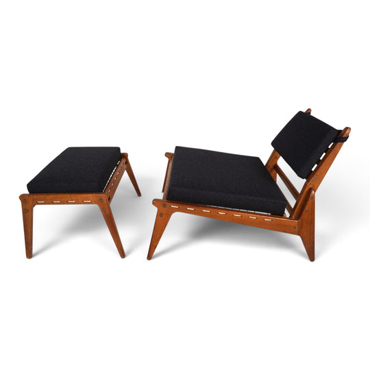 Hunting Chair mit Ottoman Loungesessel von Heinz Heger für PGH Annaberg, 1960