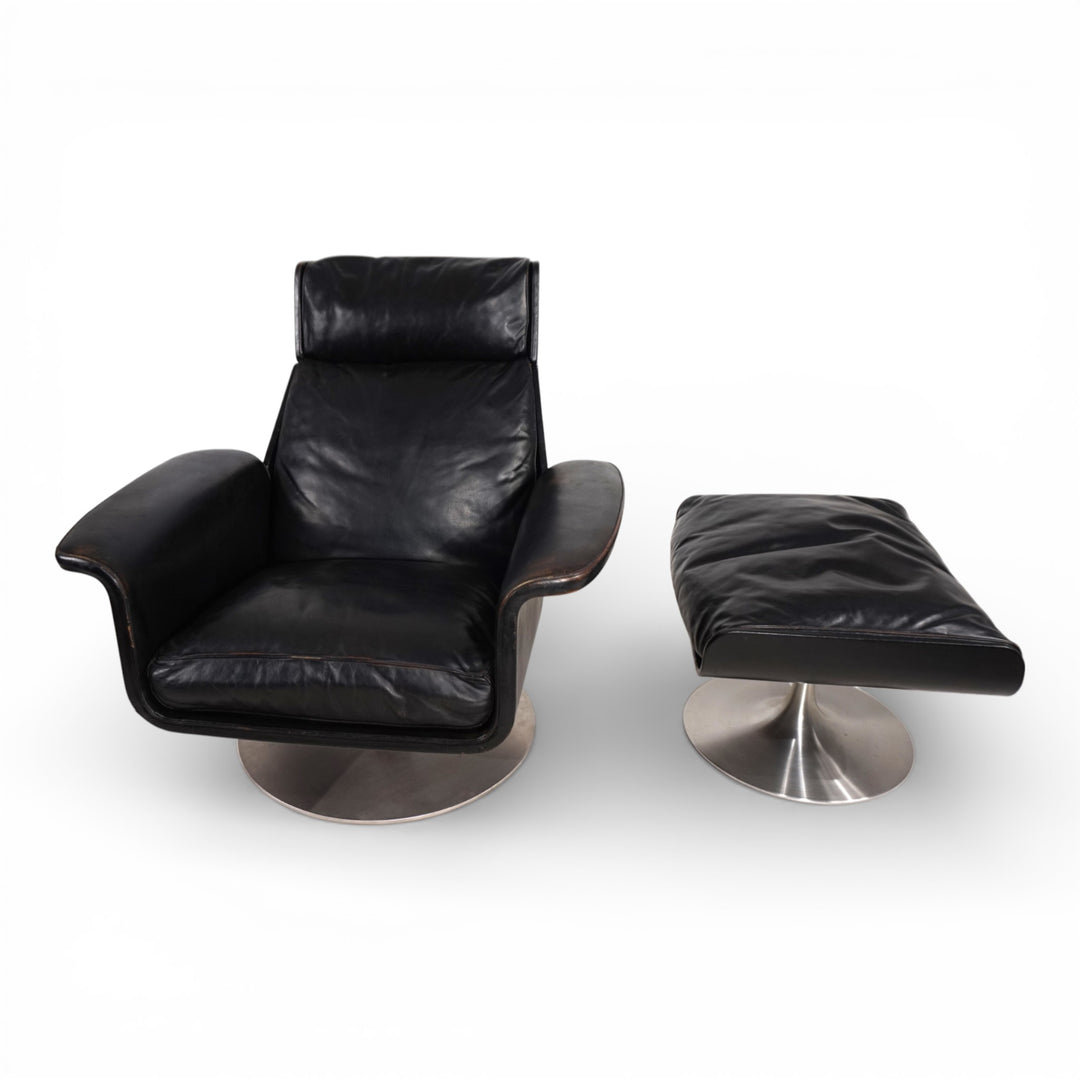 Kaufeld Siesta 62 Leder Loungesessel von Jacques Brule, 1960