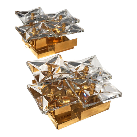 2er Set Kinkeldey Hollywood Regency Kristall Wandlampen, 1970