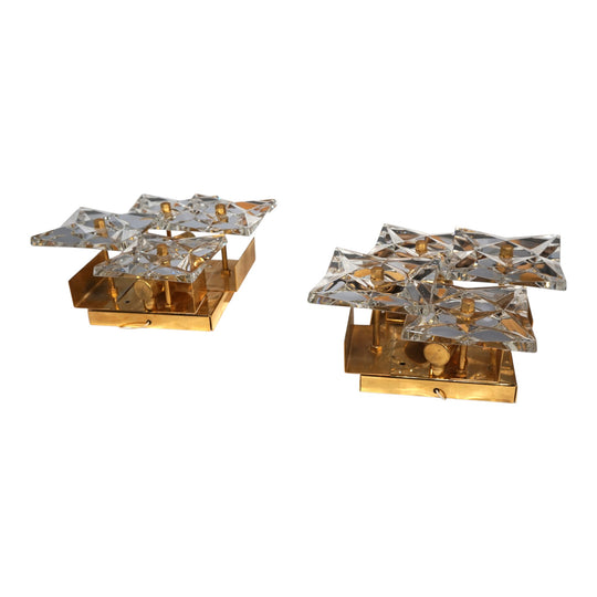 2er Set Kinkeldey Hollywood Regency Kristall Wandlampen, 1970