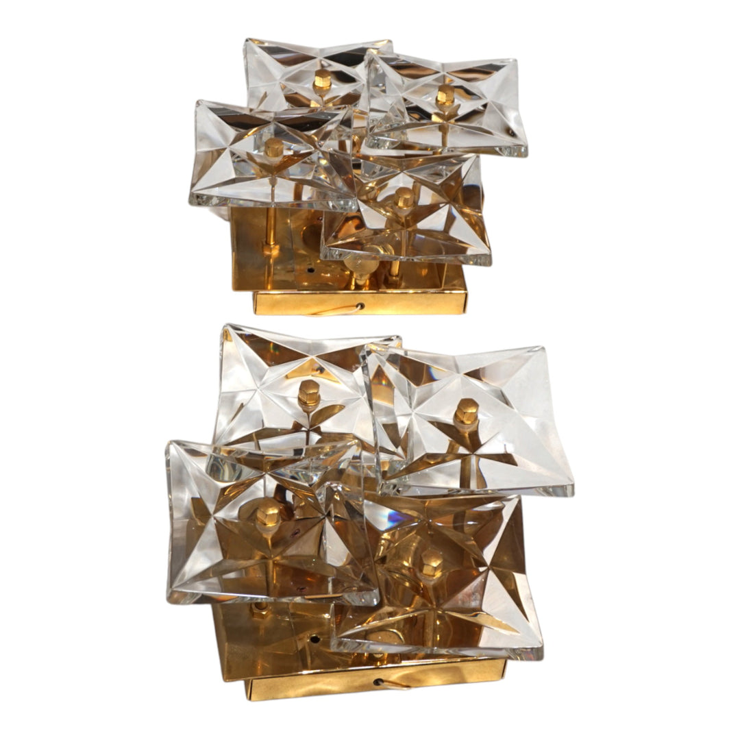 2er Set Kinkeldey Hollywood Regency Kristall Wandlampen, 1970