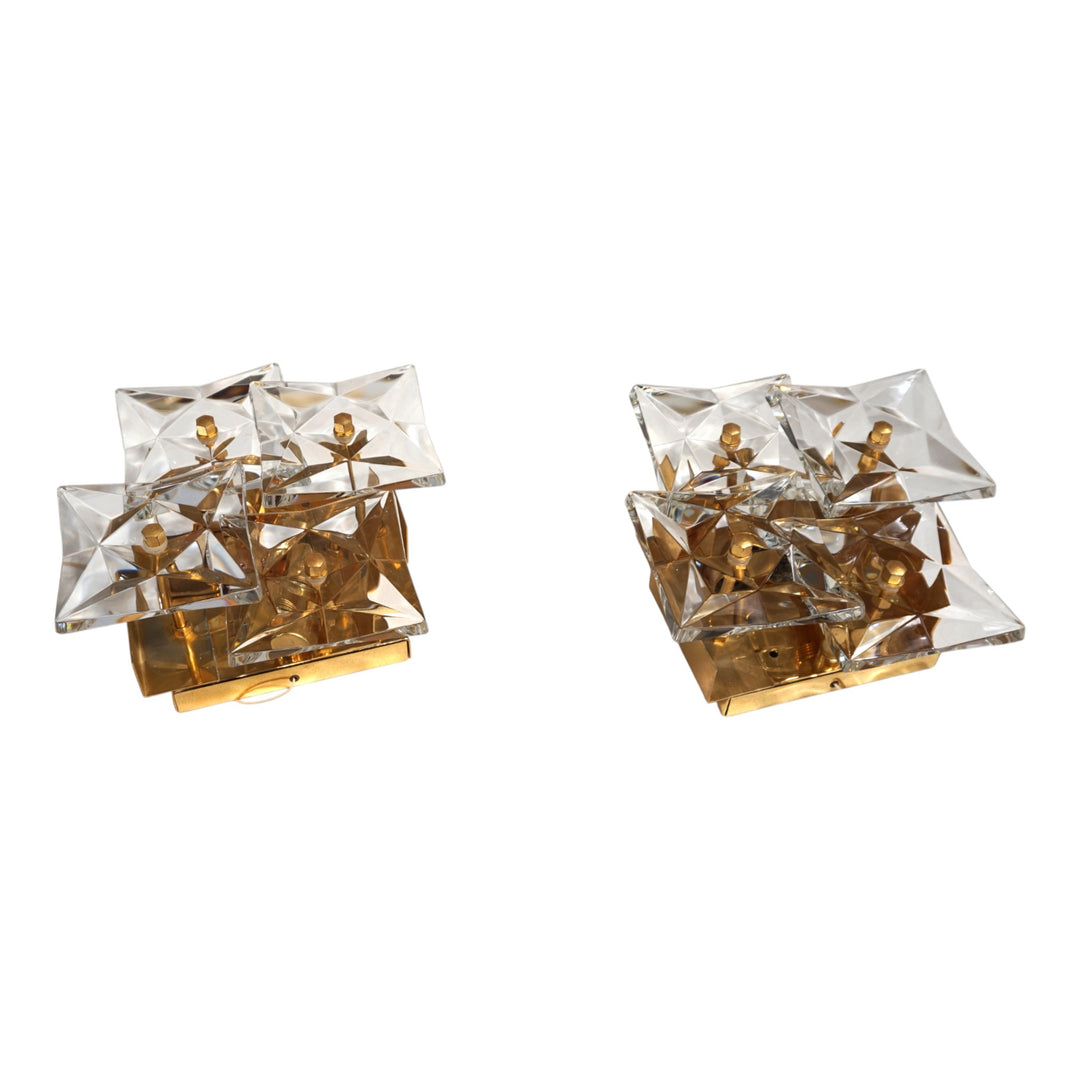 2er Set Kinkeldey Hollywood Regency Kristall Wandlampen, 1970