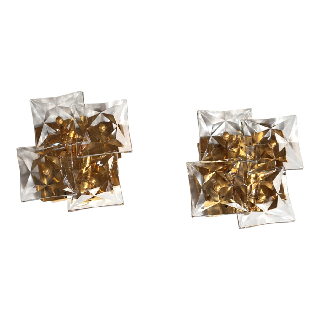 2er Set Kinkeldey Hollywood Regency Kristall Wandlampen, 1970