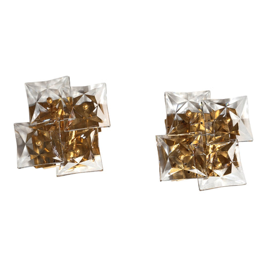 2er Set Kinkeldey Hollywood Regency Kristall Wandlampen, 1970