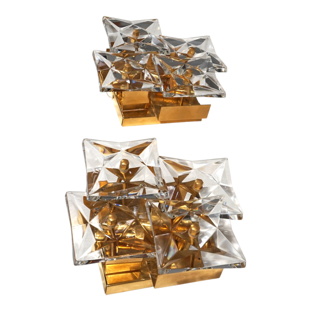 2er Set Kinkeldey Hollywood Regency Kristall Wandlampen, 1970