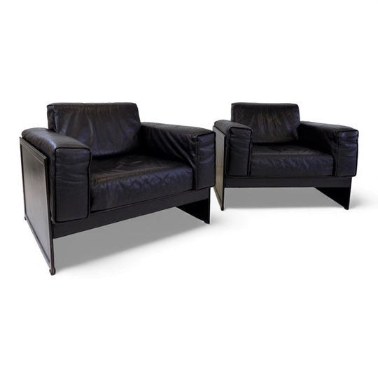 Matteo Grassi Korium KM 3/1 2er Set Leder Clubsessel von Tito Agnoli, 1980