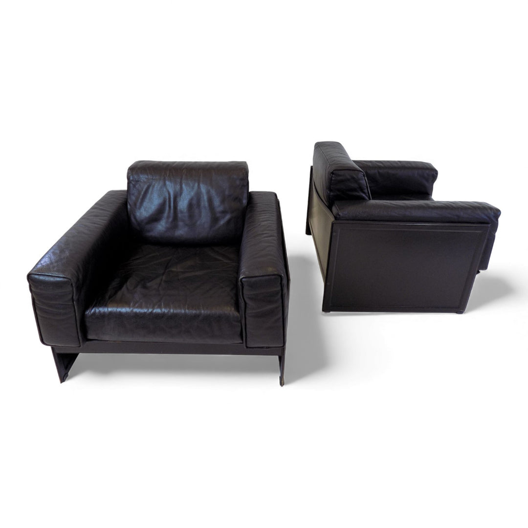 Matteo Grassi Korium KM 3/1 2er Set Leder Clubsessel von Tito Agnoli, 1980
