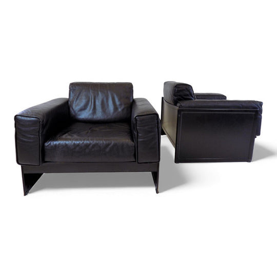 Matteo Grassi Korium KM 3/1 2er Set Leder Clubsessel von Tito Agnoli, 1980