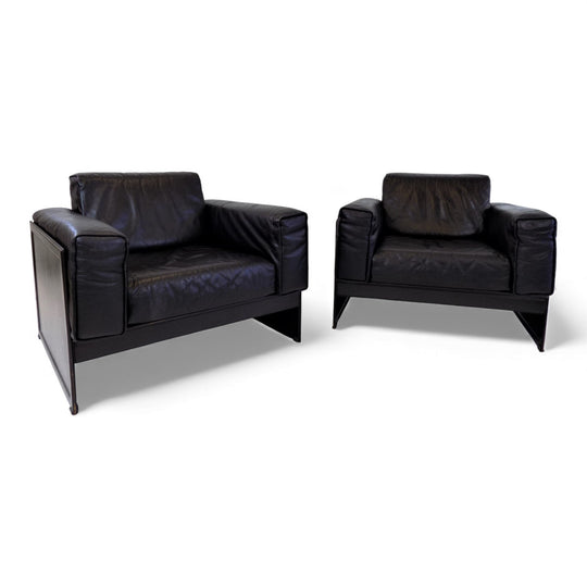 Matteo Grassi Korium KM 3/1 2er Set Leder Clubsessel von Tito Agnoli, 1980