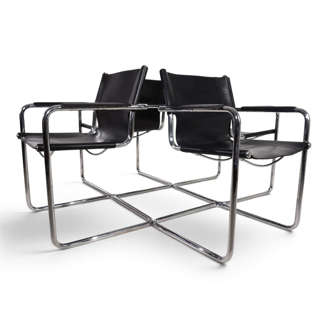 Matteo Grassi Visitor Chair 4er Set - Leder/Chrom Freischwinger Stühle, 1970
