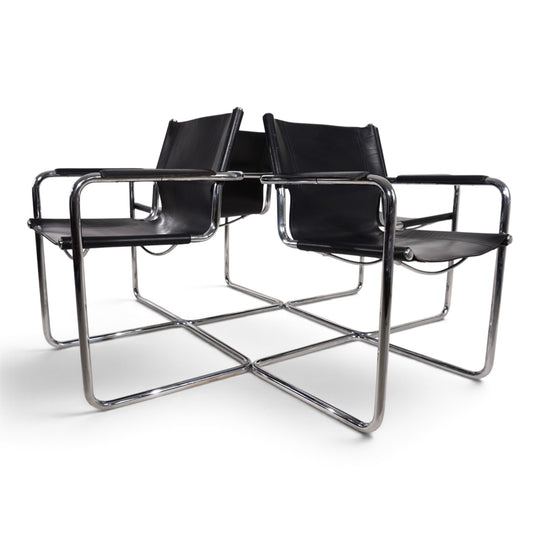 Matteo Grassi Visitor Chair 4er Set - Leder/Chrom Freischwinger Stühle, 1970