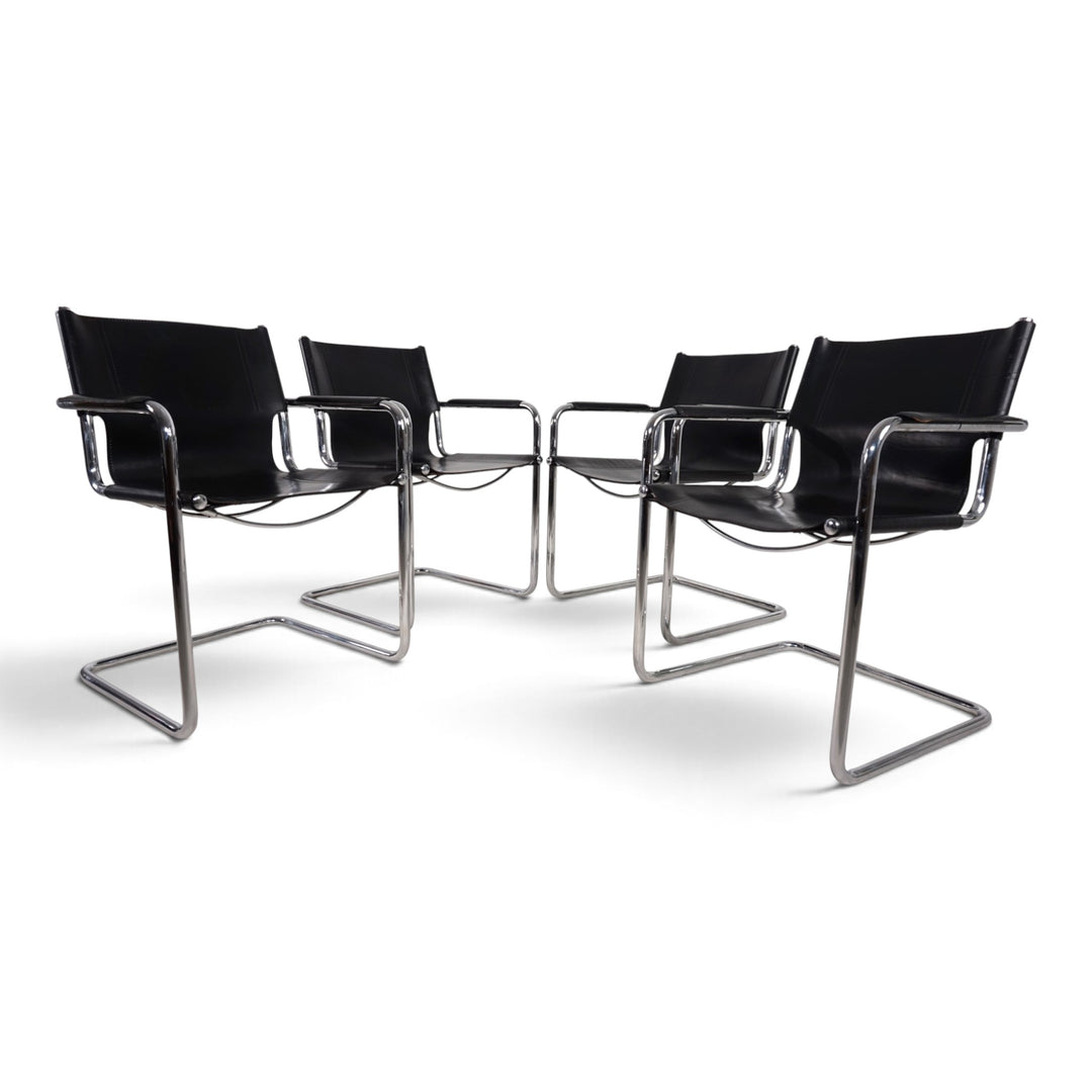 Matteo Grassi Visitor Chair 4er Set - Leder/Chrom Freischwinger Stühle, 1970
