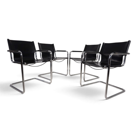 Matteo Grassi Visitor Chair 4er Set - Leder/Chrom Freischwinger Stühle, 1970