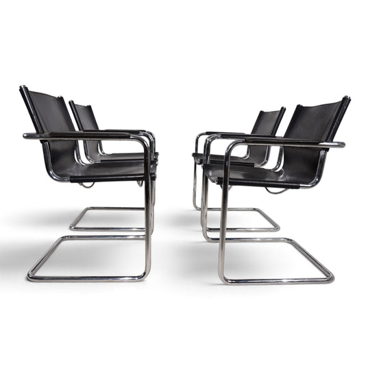 Matteo Grassi Visitor Chair 4er Set - Leder/Chrom Freischwinger Stühle, 1970