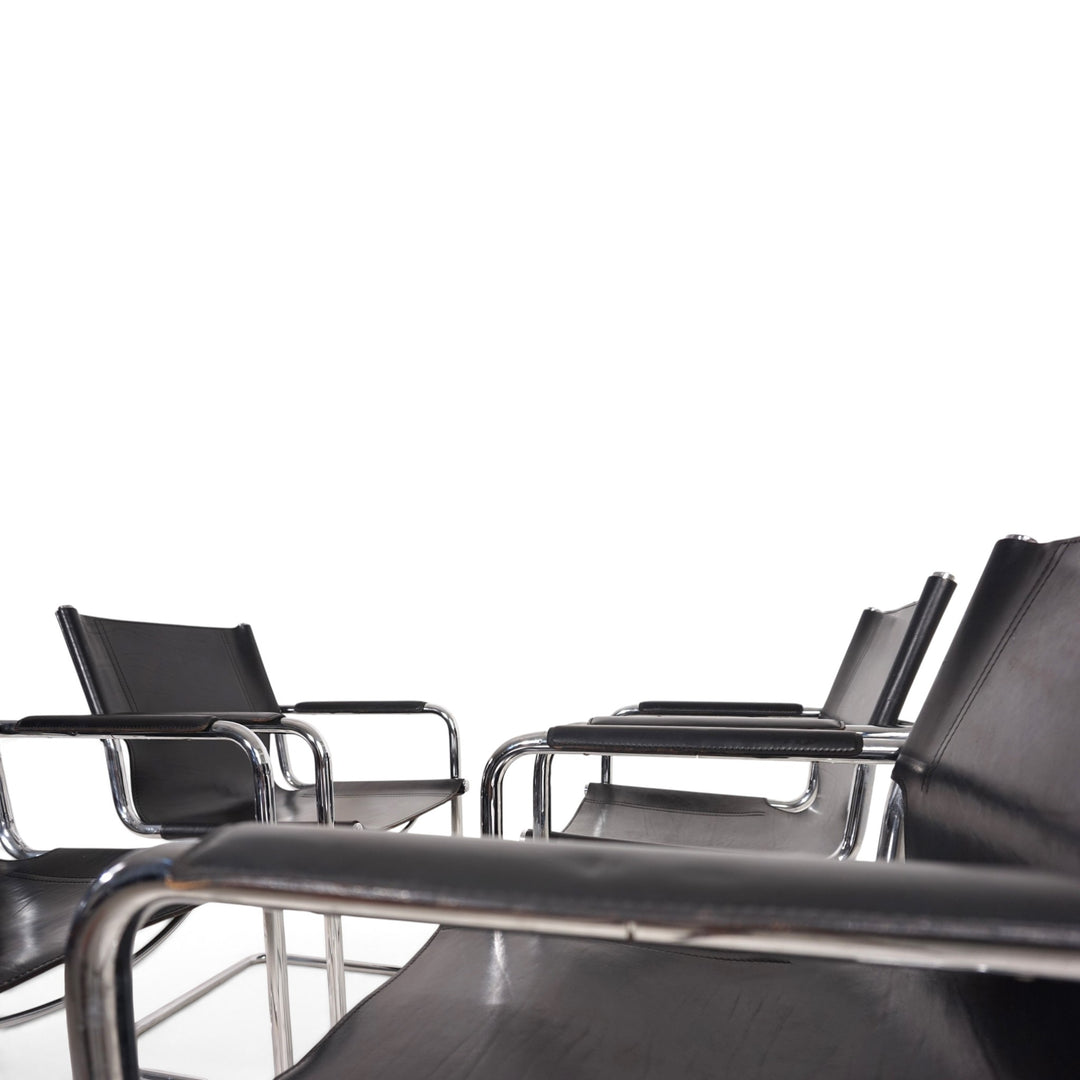 Matteo Grassi Visitor Chair 4er Set - Leder/Chrom Freischwinger Stühle, 1970