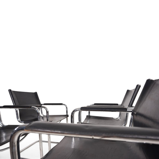 Matteo Grassi Visitor Chair 4er Set - Leder/Chrom Freischwinger Stühle, 1970