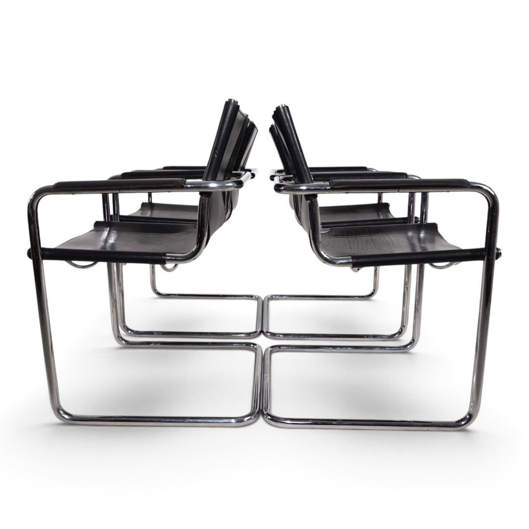 Matteo Grassi Visitor Chair 4er Set - Leder/Chrom Freischwinger Stühle, 1970