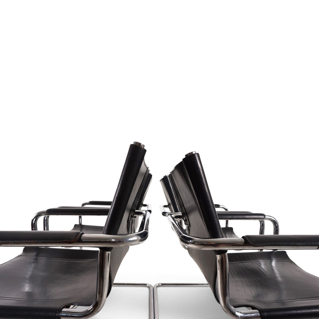 Matteo Grassi Visitor Chair 4er Set - Leder/Chrom Freischwinger Stühle, 1970