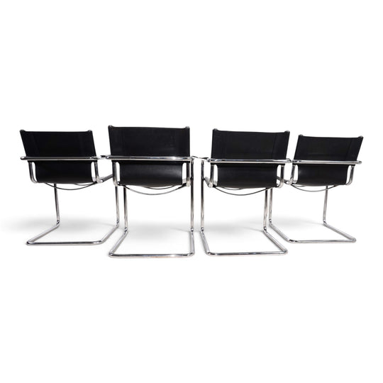 Matteo Grassi Visitor Chair 4er Set - Leder/Chrom Freischwinger Stühle, 1970