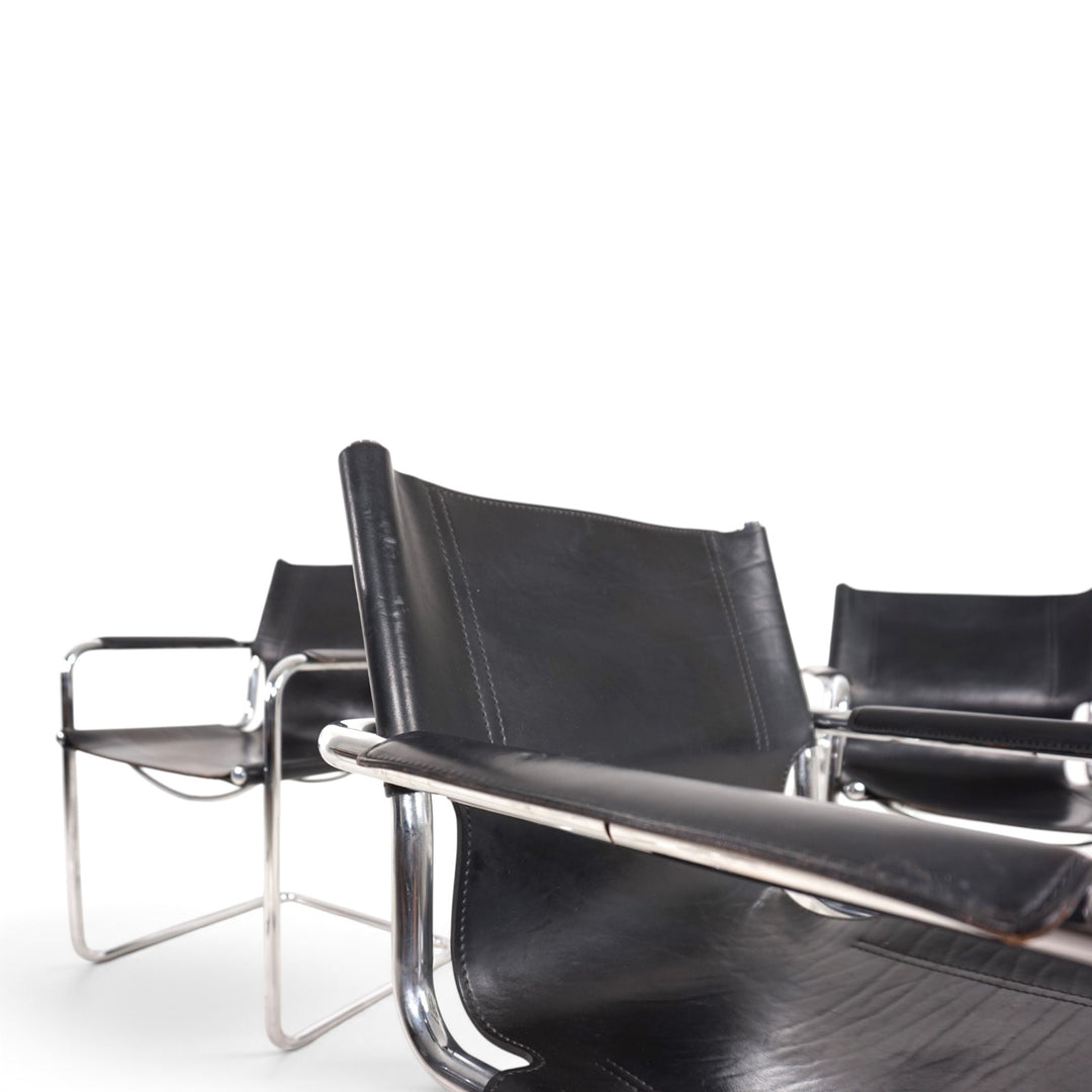 Matteo Grassi Visitor Chair 4er Set - Leder/Chrom Freischwinger Stühle, 1970